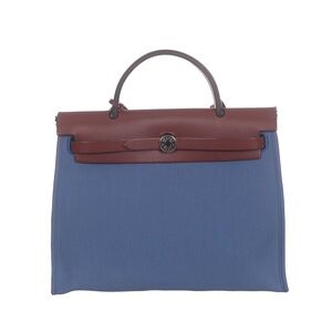 ♥️ Hermès Herbag PM Blue Canvas and Brown Leather Top Handle Tote ♥️